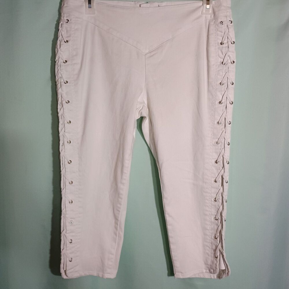 Women’s White Lace-Up Pants – Stretch Slim Fit Ankle Length Casual Trousers
